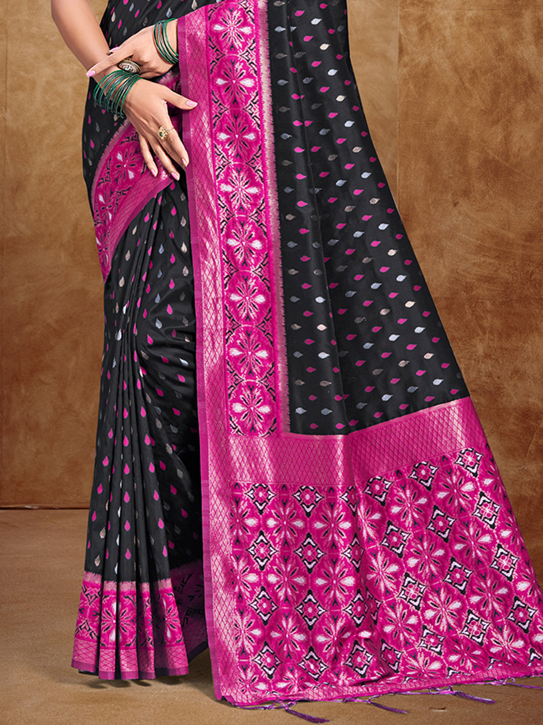 Sangam Prints Black  Silk Woven Work Traditional Saree - Distacart
