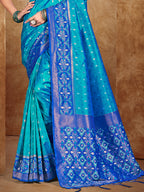 Sangam Prints Peacock Blue Silk Woven Work Traditional Saree - Distacart