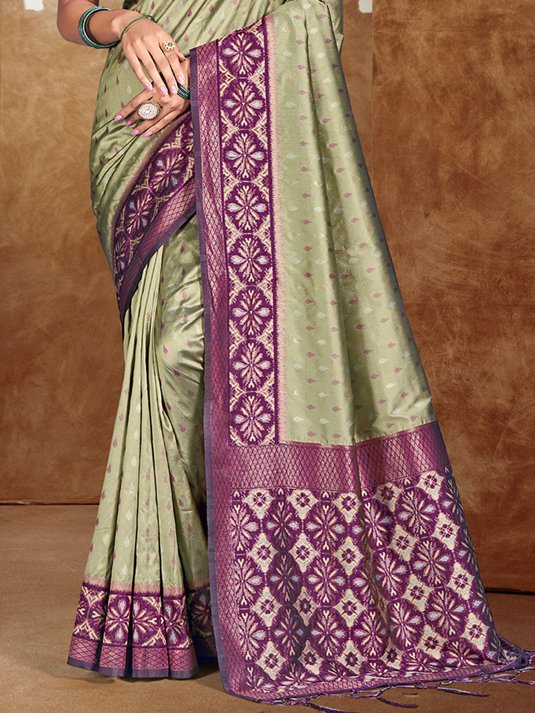 Sangam Prints Olive Green Silk Woven Work Traditional Saree - Distacart