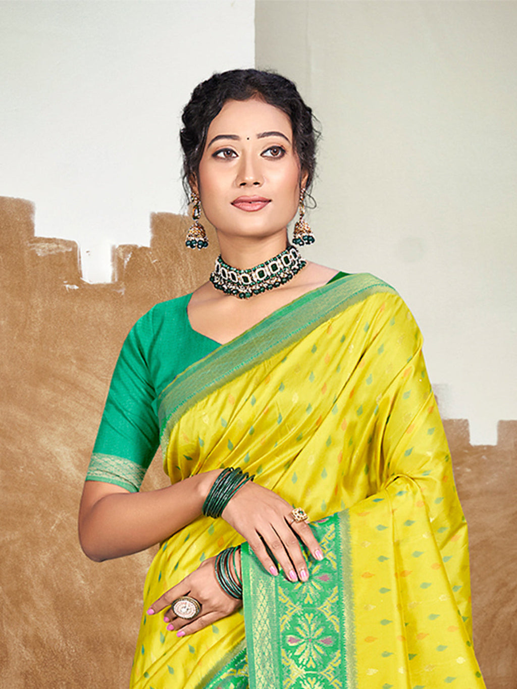 Sangam Prints Yellow Silk Woven Work Traditional Saree - Distacart
