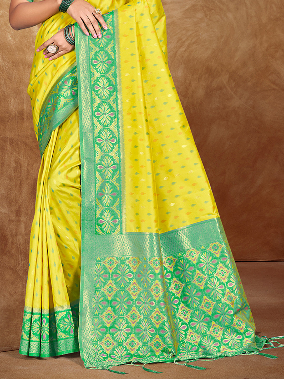 Sangam Prints Yellow Silk Woven Work Traditional Saree - Distacart