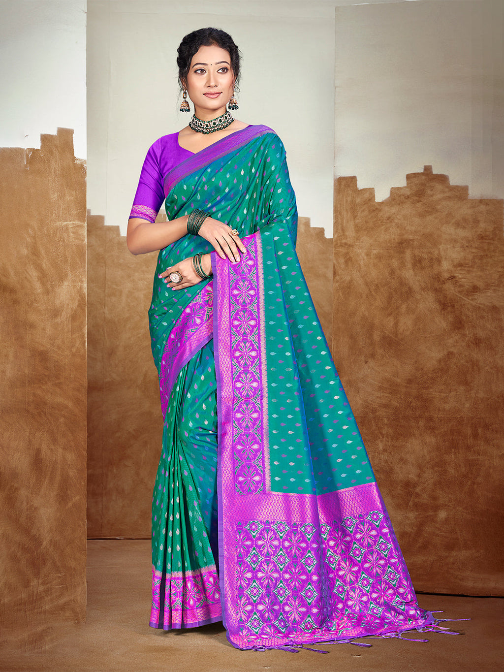 Sangam Prints Teal Blue Silk Woven Work Traditional Saree - Distacart