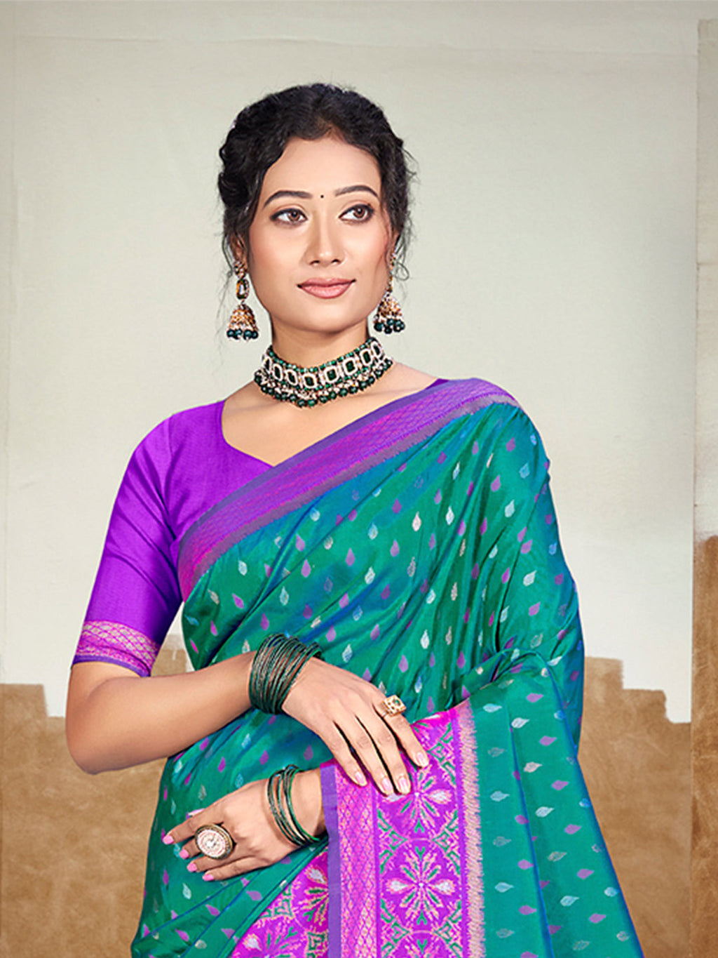 Sangam Prints Teal Blue Silk Woven Work Traditional Saree - Distacart