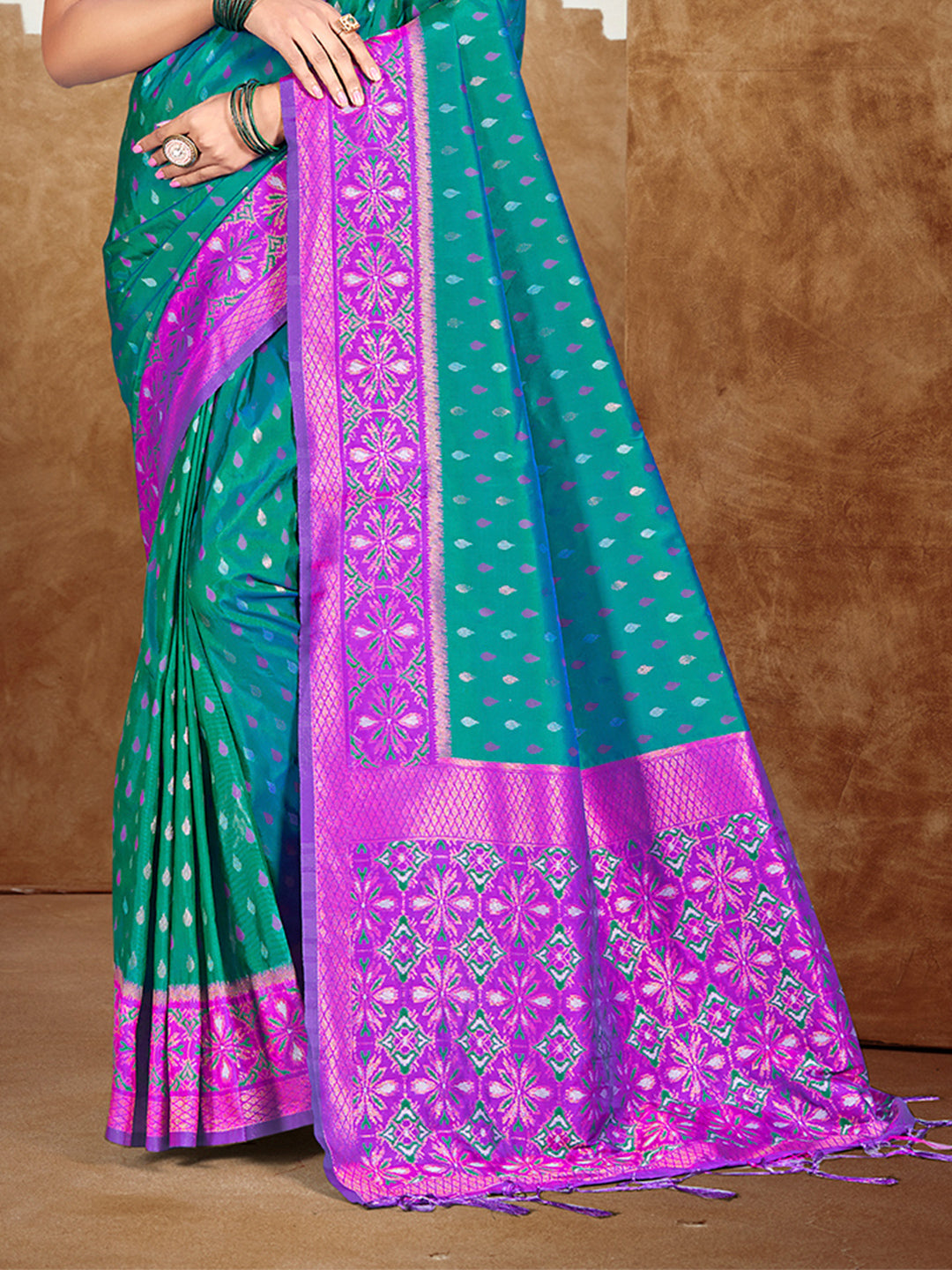 Sangam Prints Teal Blue Silk Woven Work Traditional Saree - Distacart