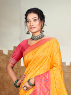 Sangam Prints Mustard Yellow Silk Woven Work Traditional Saree - Distacart