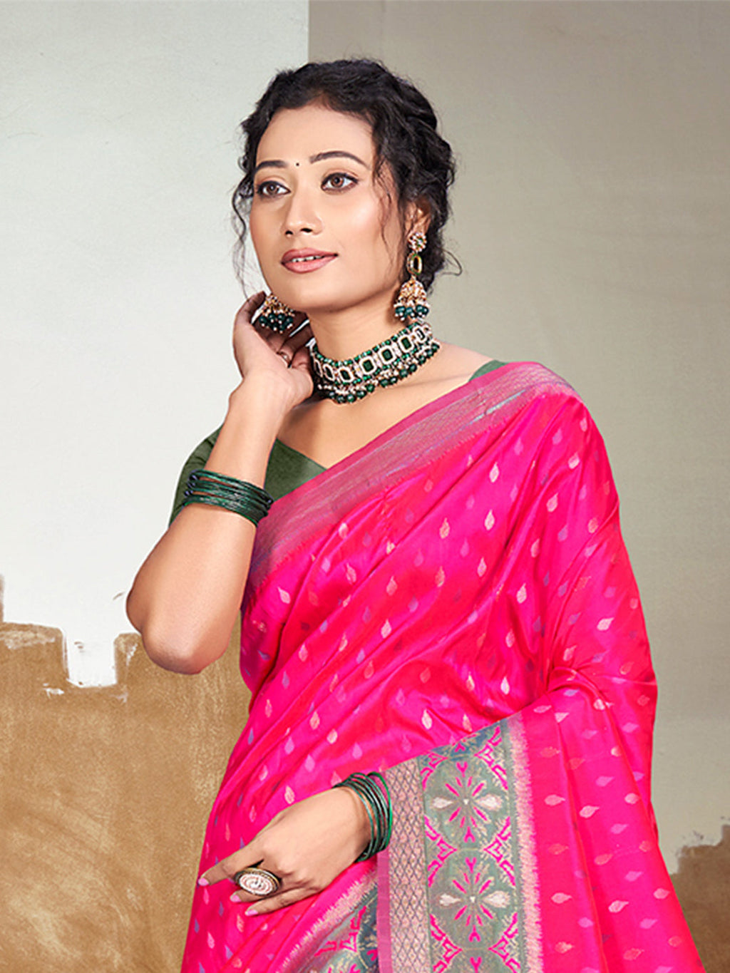 Sangam Prints Pink Silk Woven Work Traditional Saree - Distacart