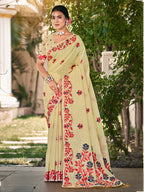 Sangam Prints Light Yellow Linen Woven Work Traditional Saree - Distacart