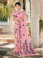 Sangam Prints Light Pink Linen Woven Work Traditional Saree - Distacart