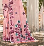 Sangam Prints Light Pink Linen Woven Work Traditional Saree - Distacart