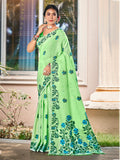Sangam Prints Light Green Linen Woven Work Traditional Saree - Distacart