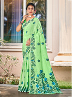 Sangam Prints Light Green Linen Woven Work Traditional Saree - Distacart
