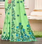 Sangam Prints Light Green Linen Woven Work Traditional Saree - Distacart