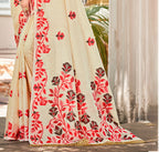 Sangam Prints Cream  Linen Woven Work Traditional Saree - Distacart