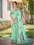 Sangam Prints Mint Green Linen Woven Work Traditional Saree - Distacart