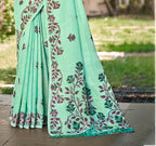Sangam Prints Mint Green Linen Woven Work Traditional Saree - Distacart