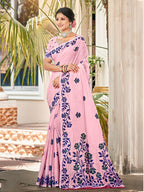 Sangam Prints Mauve Linen Woven Work Traditional Saree - Distacart