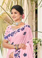 Sangam Prints Mauve Linen Woven Work Traditional Saree - Distacart