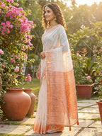 Shree Shyam Fashion White Linen Cotton Saree - Distacart