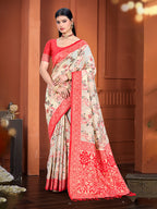 Sangam Prints Beige Cotton Silk With Meena Woven Work Traditional Saree - Distacart