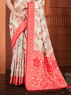 Sangam Prints Beige Cotton Silk With Meena Woven Work Traditional Saree - Distacart