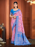 Sangam Prints Pink Cotton Silk With Meena Woven Work Traditional Saree - Distacart