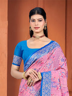 Sangam Prints Pink Cotton Silk With Meena Woven Work Traditional Saree - Distacart
