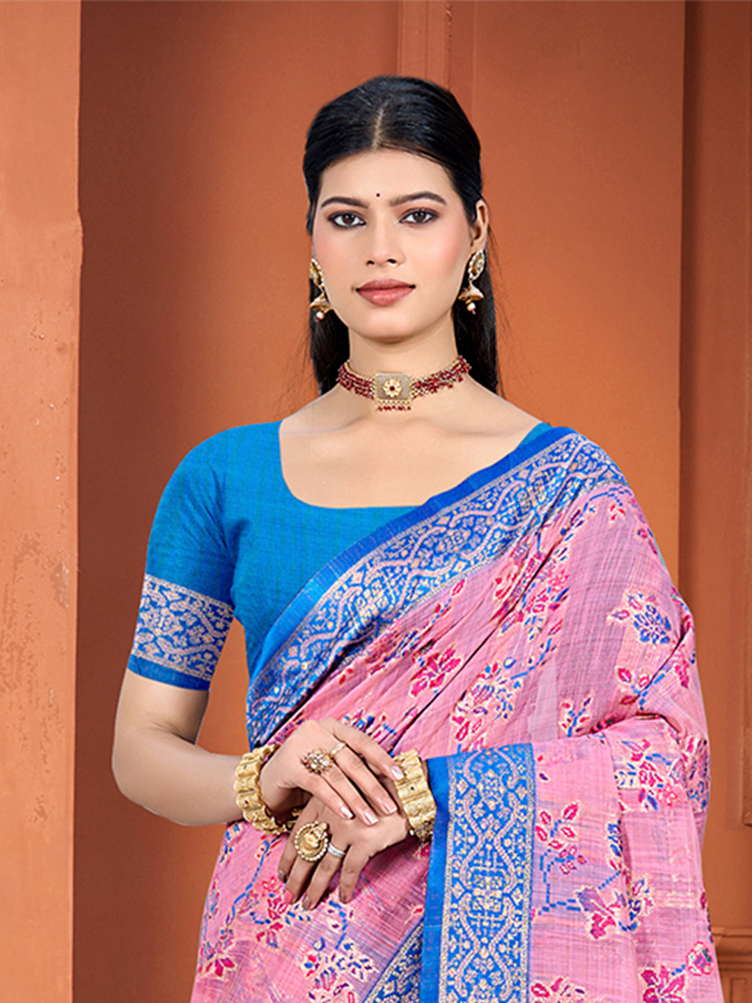 Sangam Prints Pink Cotton Silk With Meena Woven Work Traditional Saree - Distacart