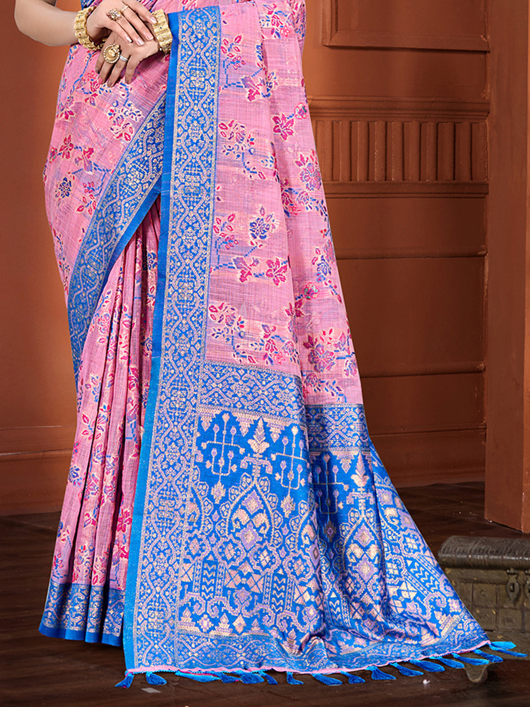 Sangam Prints Pink Cotton Silk With Meena Woven Work Traditional Saree - Distacart