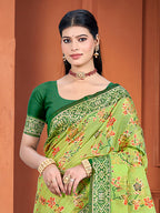 Sangam Prints Green Cotton Silk With Meena Woven Work Traditional Saree - Distacart