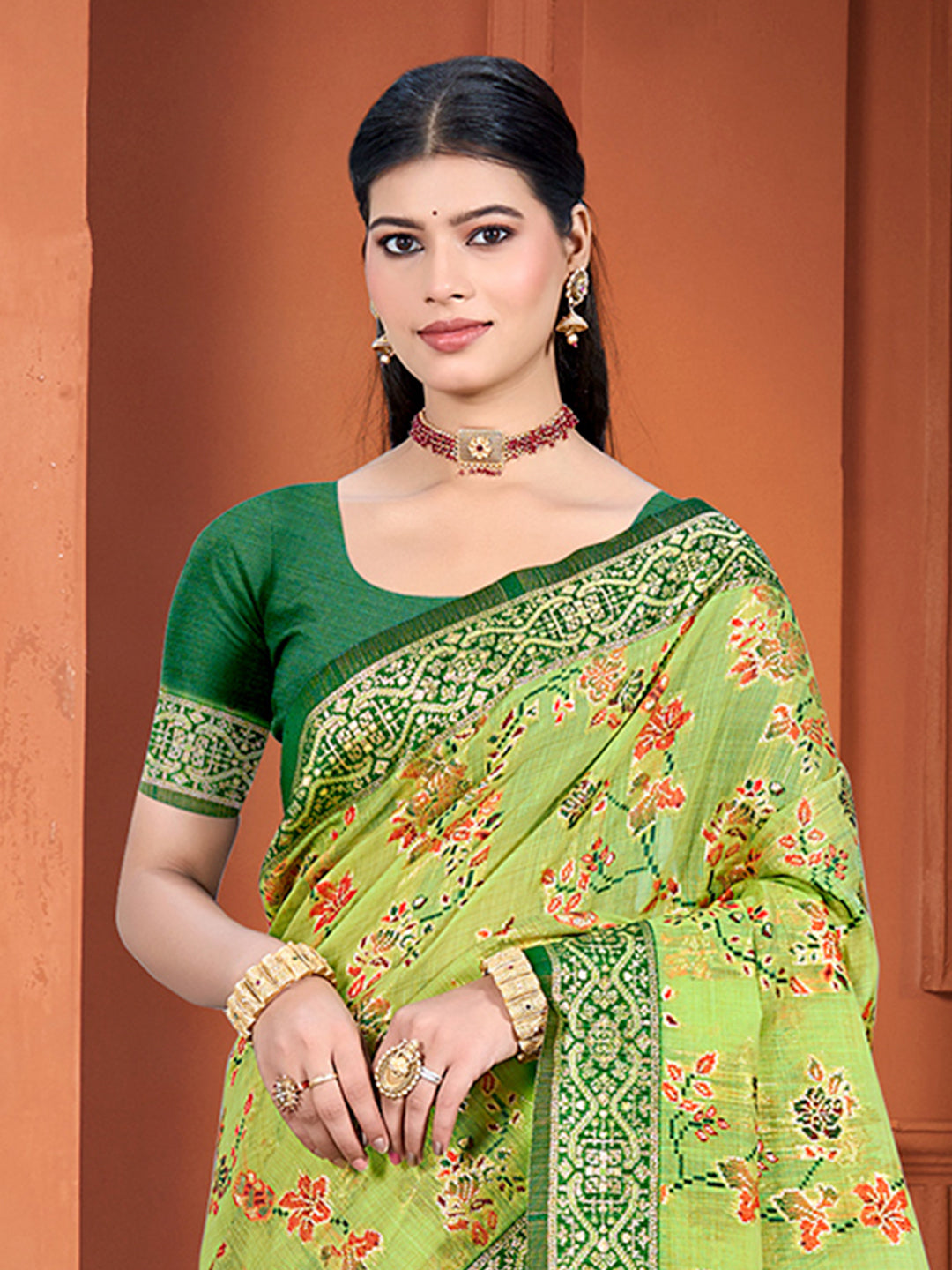 Sangam Prints Green Cotton Silk With Meena Woven Work Traditional Saree - Distacart