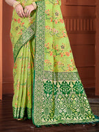 Sangam Prints Green Cotton Silk With Meena Woven Work Traditional Saree - Distacart