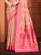 Sangam Prints Peach Cotton Silk With Meena Woven Work Traditional Saree - Distacart
