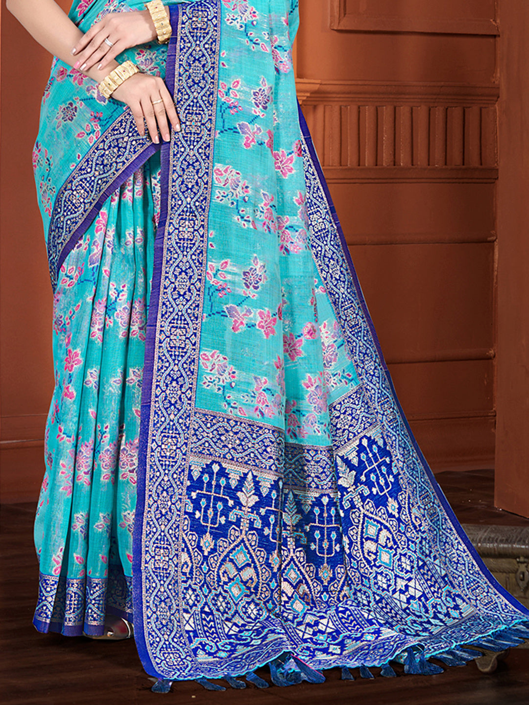 Sangam Prints Blue  Cotton Silk With Meena Woven Work Traditional Saree - Distacart