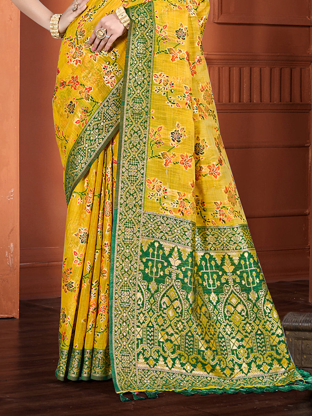 Sangam Prints Yellow Cotton Silk With Meena Woven Work Traditional Saree - Distacart