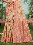 Sangam Prints Beige Cotton Silk With Meena Woven Work Traditional Saree - Distacart