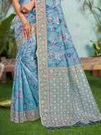Sangam Prints Sky Blue  Cotton Silk With Meena Woven Work Traditional Saree - Distacart