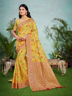 Sangam Prints Yellow Cotton Silk With Meena Woven Work Traditional Saree - Distacart
