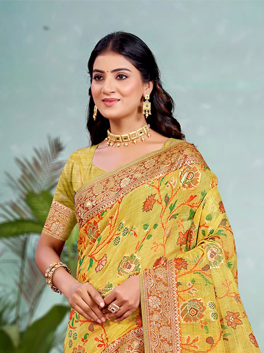 Sangam Prints Yellow Cotton Silk With Meena Woven Work Traditional Saree - Distacart