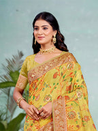 Sangam Prints Yellow Cotton Silk With Meena Woven Work Traditional Saree - Distacart