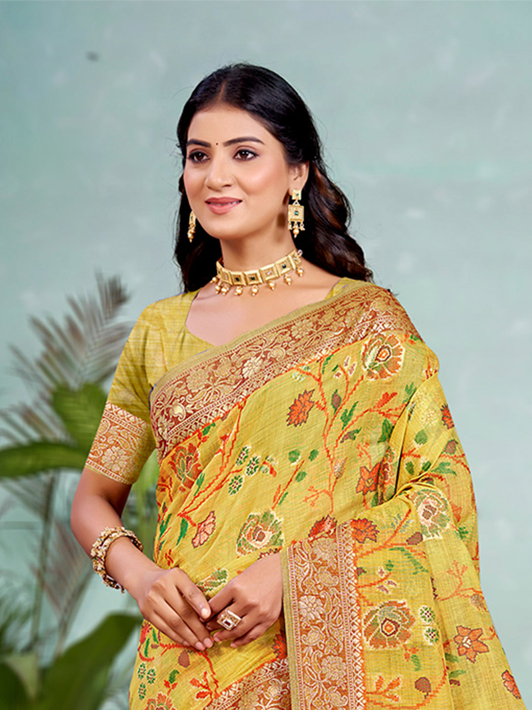 Sangam Prints Yellow Cotton Silk With Meena Woven Work Traditional Saree - Distacart