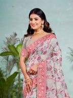 Sangam Prints Gray Cotton Silk With Meena Woven Work Traditional Saree - Distacart