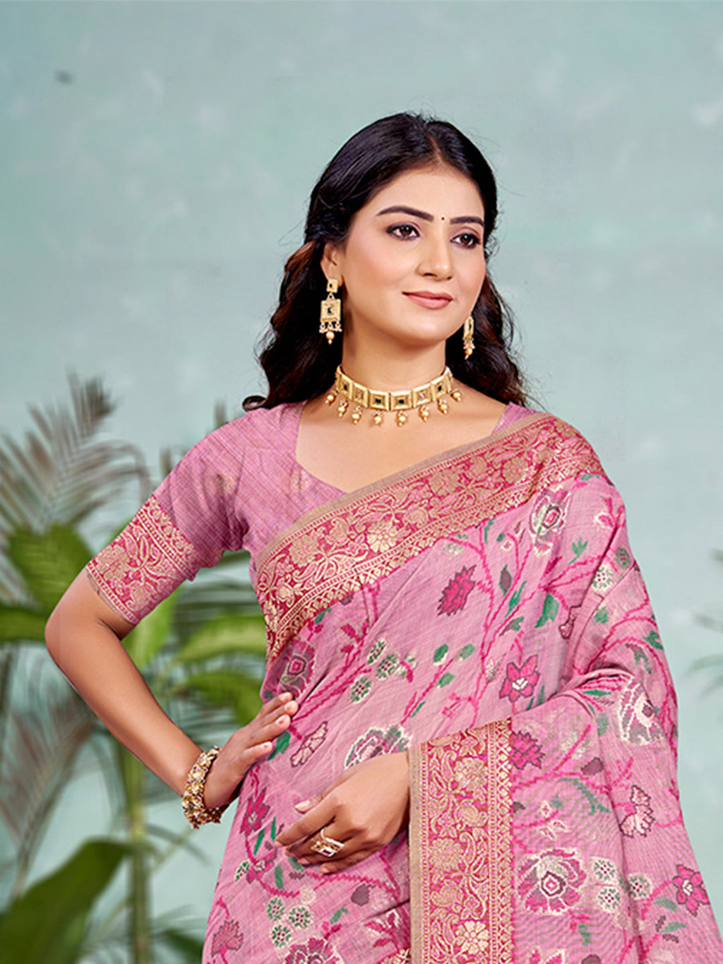 Sangam Prints Pink Cotton Silk With Meena Woven Work Traditional Saree - Distacart