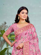 Sangam Prints Pink Cotton Silk With Meena Woven Work Traditional Saree - Distacart