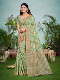 Sangam Prints Light Green Cotton Silk With Meena Woven Work Traditional Saree - Distacart