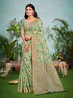 Sangam Prints Light Green Cotton Silk With Meena Woven Work Traditional Saree - Distacart