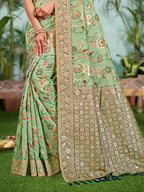Sangam Prints Light Green Cotton Silk With Meena Woven Work Traditional Saree - Distacart