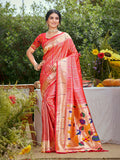Sangam Prints Coral Pink Silk Woven Work Traditional Saree - Distacart