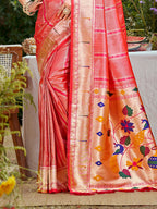Sangam Prints Coral Pink Silk Woven Work Traditional Saree - Distacart