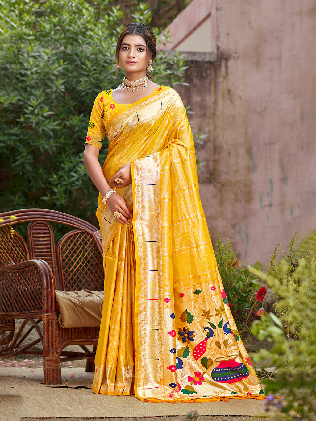 Sangam Prints Yellow Silk Woven Work Traditional Saree - Distacart