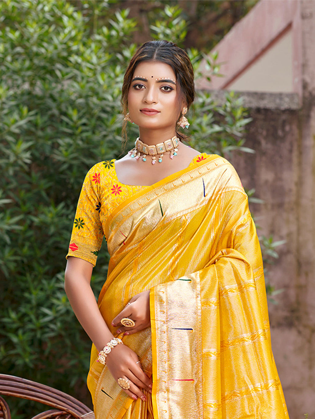 Sangam Prints Yellow Silk Woven Work Traditional Saree - Distacart